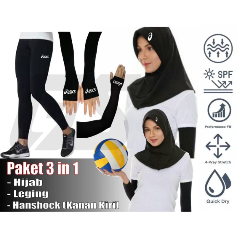 PAKET HEMAT leging voli hijab voli dan handsock voli murah