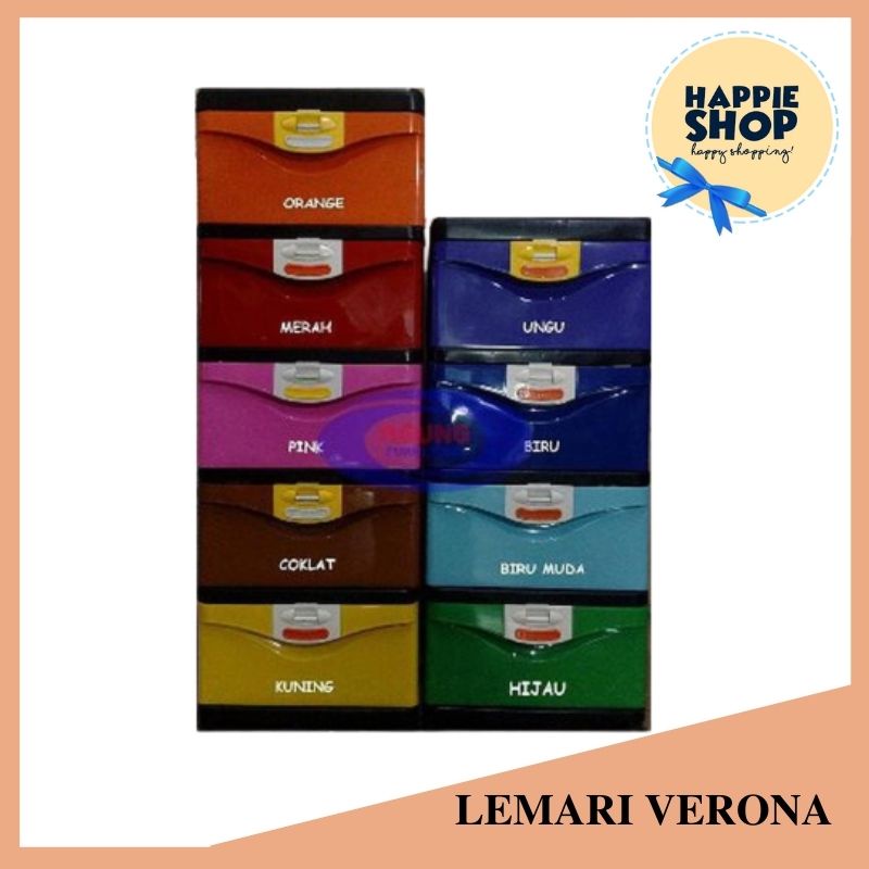 Rak Plastik 5 Susun Lemari Plastik model Laci Verona VE 500 Container Cabinet  Kunci Push murah