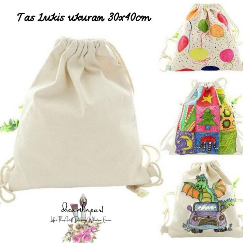 

RB TAS LUKIS/TAS SERUT/TAS POLOS (STRINGBAG) DAN CAT ACRYLIC SERTA KUAS PALET