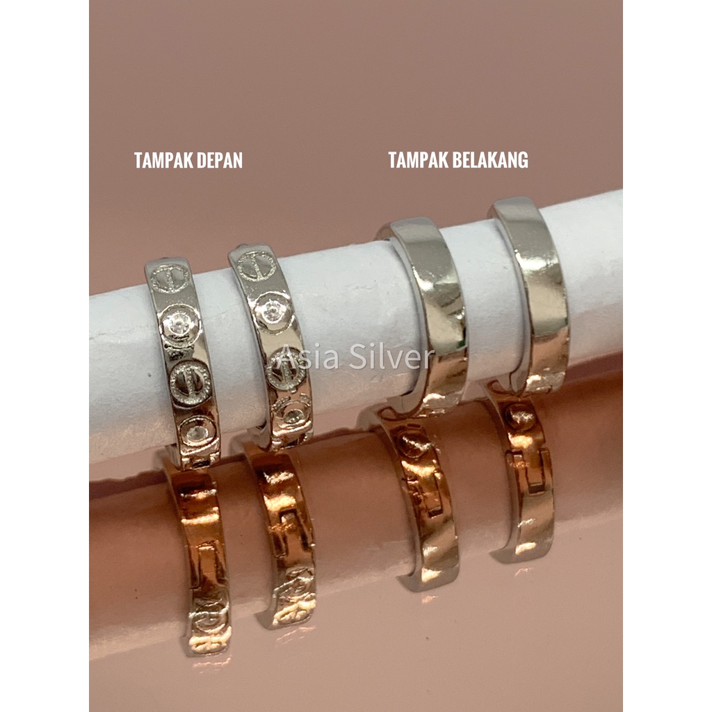 Anting Jepit Bulat Wanita Asli Perak Silver 925 Lapis Emas Putih Model Cartier - PERHIASAN PERAK