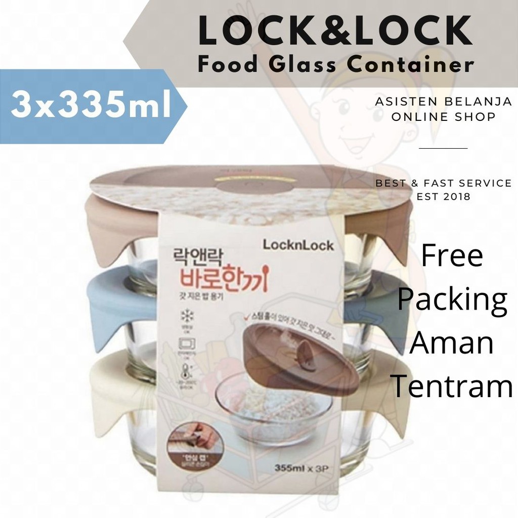 LOCKnLOCK LockAndLock Oven Glass Food Meal Container isi 2 n 3pcs Kotak Wadah Makan Kaca Mpasi 355ml / 450ml