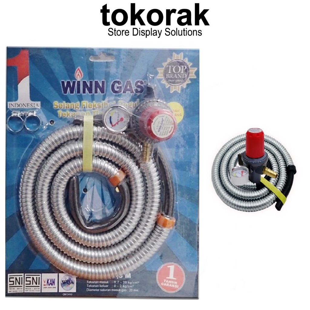 PAKET SELANG GAS + REGULATOR WINN GAS W 181M - SELANG GAS FLEXIBLE LPG