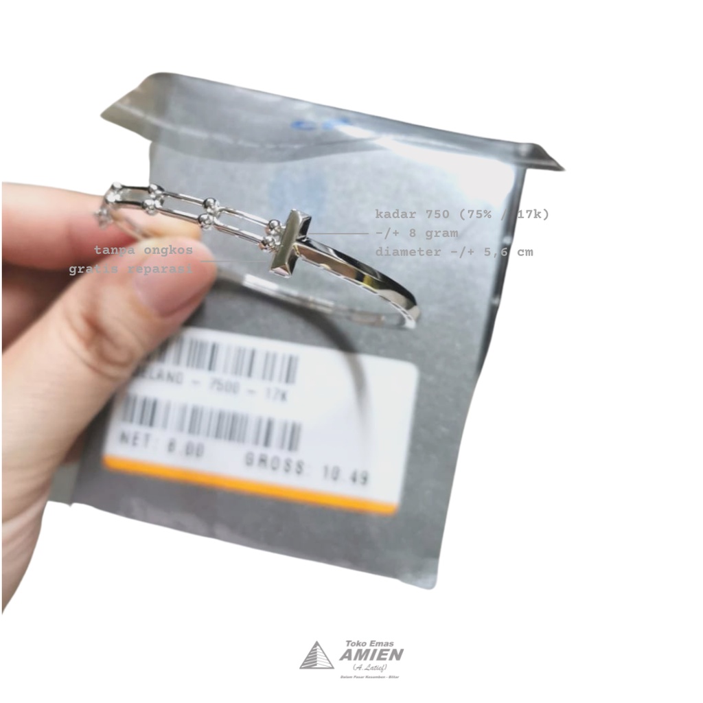 Toko Emas Amien Gelang Emas Putih Asli Kadar 750 (75% / 17K) 8 Gram - Bangle Bangkok Fashion
