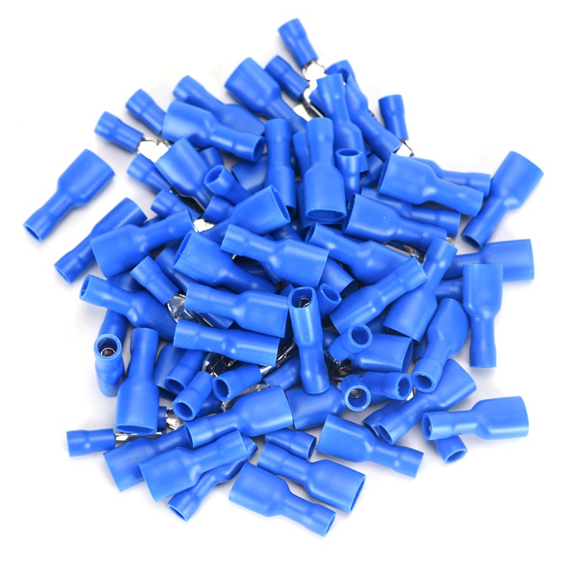 （✔✔❤100pcs Konektor Crimp Terminal Kabel Listrik Female &amp; Male Spade Insulated Warna Biru