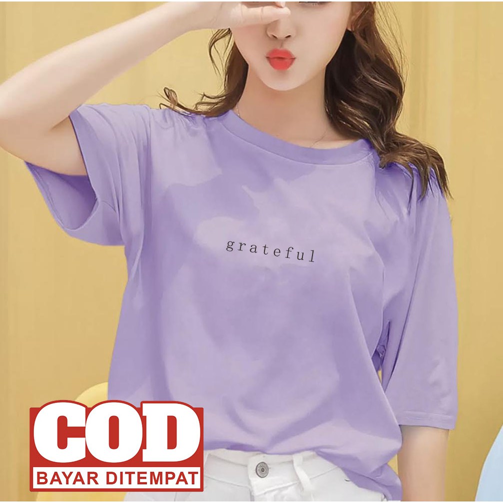 DINO CLOTHING - KAOS GRATEFUL/KAOS KATUN COMBED / BISA COD / KAOS OVERSIZE/KAOS WANITA-LILAC