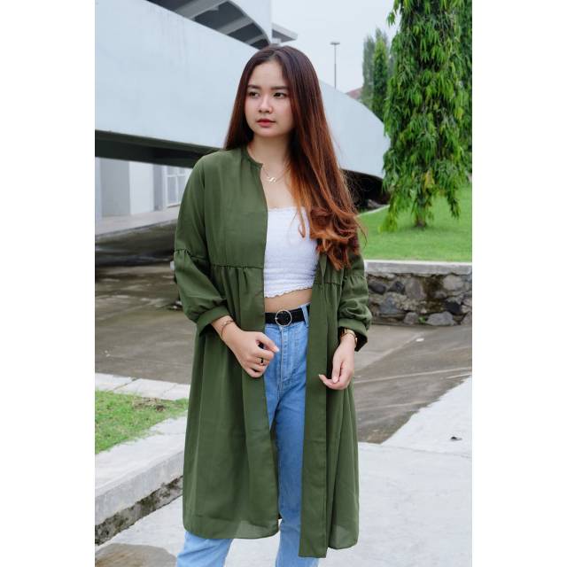 Oms - OUTER PANJANG WANITA KEKINIAN || LONG OUTER CARDI || OUTER PANJANG BAHAN WOLFISH
