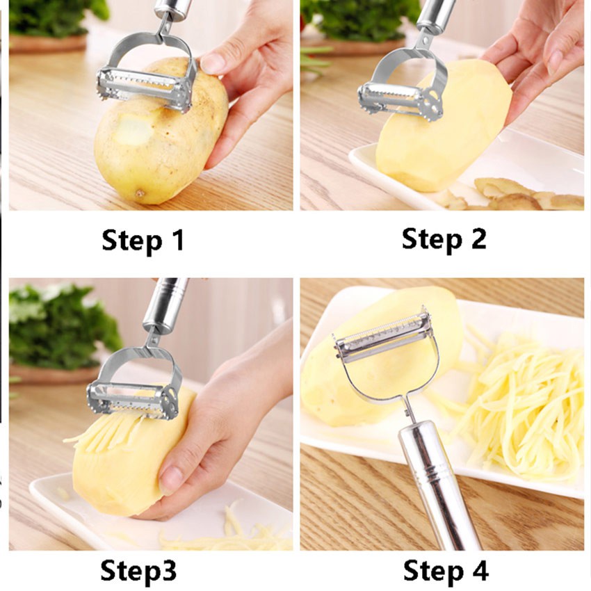 Alat Pengupas Pengiris Pisau Parutan Kupas Slicer Kulit Buah Sayur Anti Karat 2 In 1 Multi Fungsi Knife Peeler Wortel Timun Kentang Apel Bawang Stainless Steel AD27