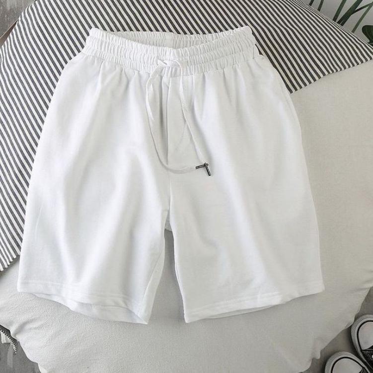 Ready Stock--celana olahraga pendek pria wanita putih polos celana kolor celana santai