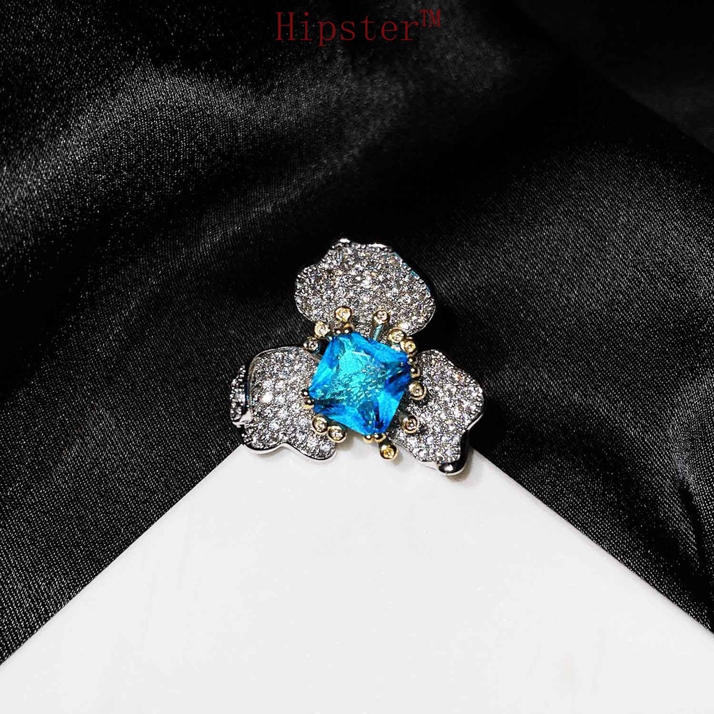 High-End Flower Dignified Generous Style Fashion Sapphire Ring High-Grade Necklace Set