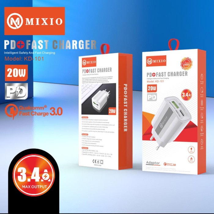 MIXIO - KD-101 USB + TYPE C Adaptor PD + FAST CHARGER 3.4A - 20W