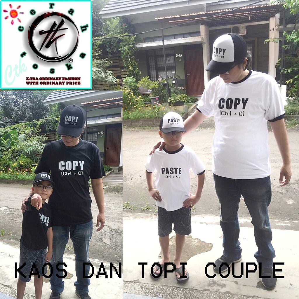 KAOS COUPLE/ BAJU COUPLE DAN TOPI COUPLE PASANGAN AYAH ANAK / IBU ANAK / KELUARGA DESAIN COPY PASTE