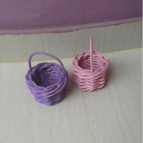 Keranjang rotan bulat handle mini sovenir telur parcel murah 8,5x6 cm