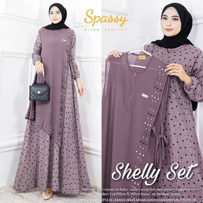 Cod Shelly maxy set/gamis premium kekinian/gamis ibu muda/pakaian wanita/gamis murah/gamis lebaran/g