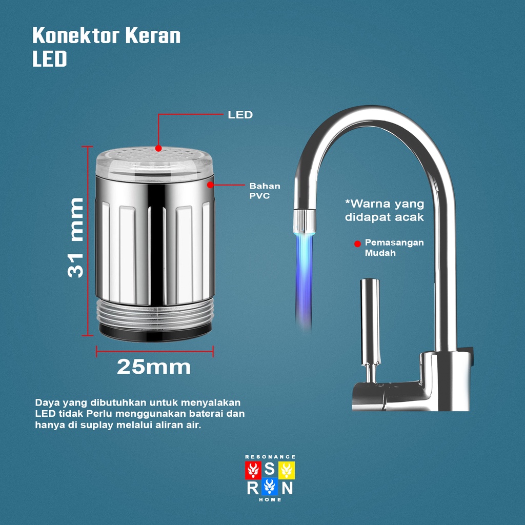 Kepala + Konektor Keran Air LED / LED Faucet Head + Connector Resonance Home