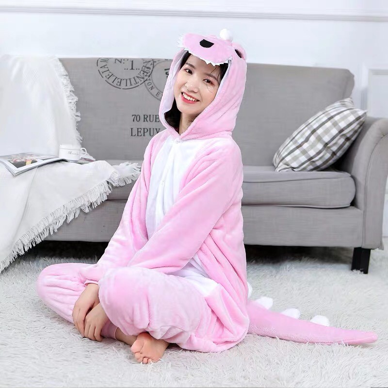 BAJU ONESIE DINOSAURUS DINO PINK PIYAMA KOSTUM COSPLAY