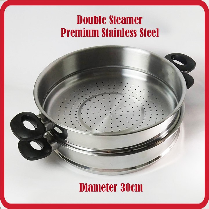 Double STEAMER Stainless Steel Kukusan untuk Wok Pan 30cm ( KUKUSAN / DANDANG ) Anti Lengket MOEGEN