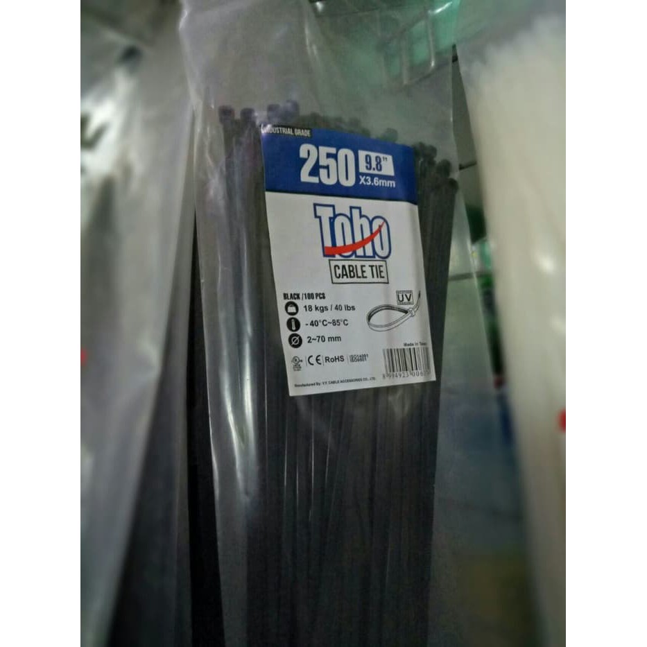 Cable Ties Ukuran 3.6 x 250 mm TOHO Hitam