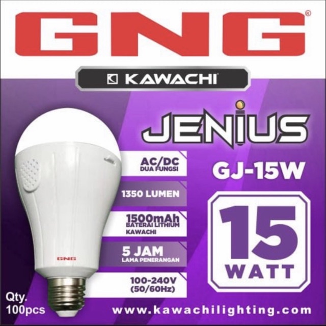 Lampu LED Jenius 15 watt GNG otomatis nyala batrai bisa ganti ACDC