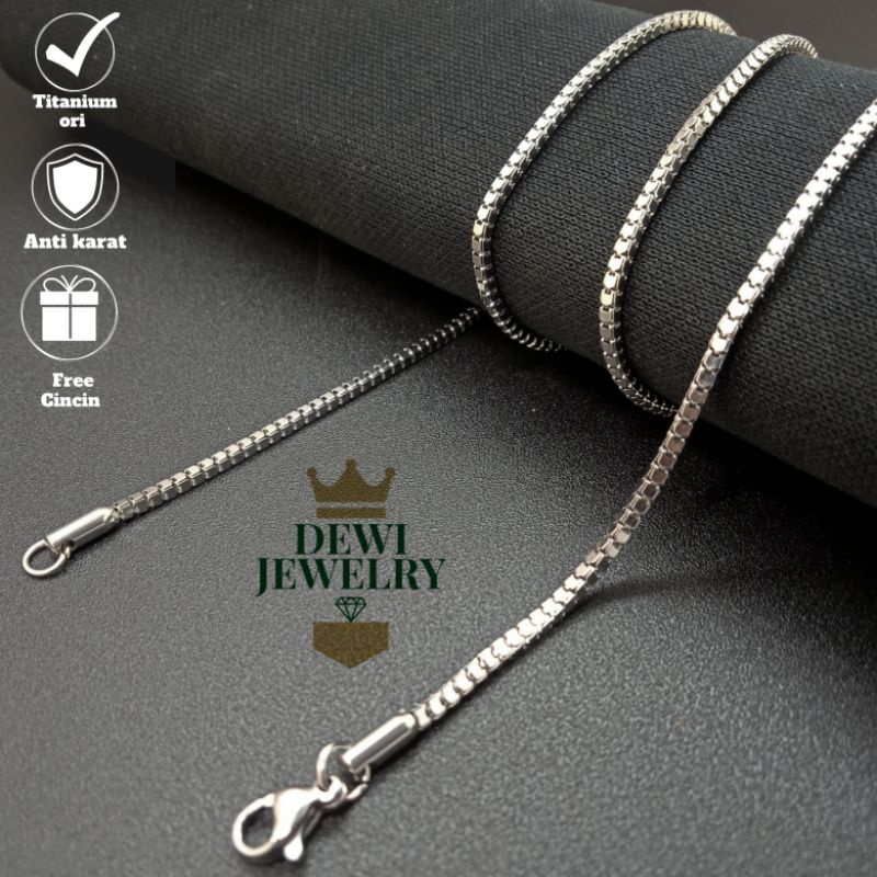 Kalung Titanium Asli Pria Wanita Model Milano Silver Anti Karat