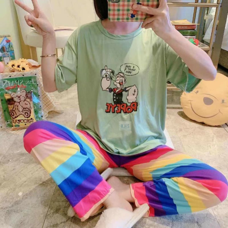 Baju Tidur Spandek Cp Celana Panjang Tie dye Daily set Pajamas Motif Impor Korea Piyama Setelan KHS-3