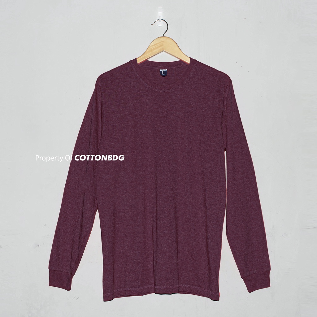 KAOS POLOS BURGUNDY TRITONE PRIA WANITA LENGAN PANJANG UKURAN S-XL BAHAN THREETONE 30S ORGINAL