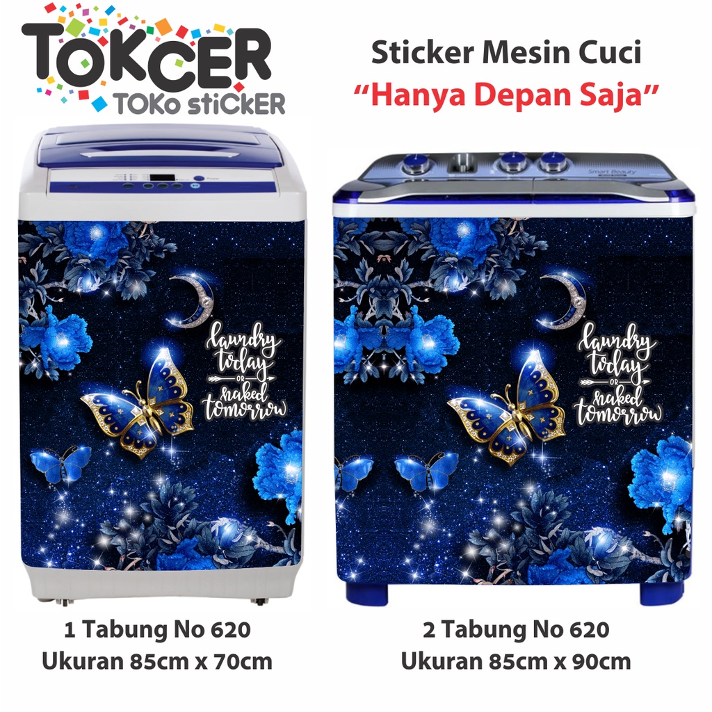 Stiker Mesin Cuci 1 dan 2 Tabung Kupu-Kupu BIRU Sabit
