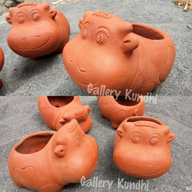 P002 Pot Lucu Gajah Kucing Animal Hewan Gerabah Tanah Liat Tembikar Terakotta Sukulen Kasongan