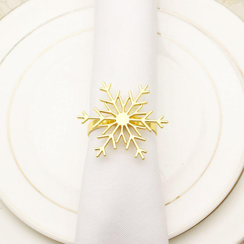 [Elegan] Dekorasi Meja Reuseable Golden Large Untuk Xmas, Pesta, Pernikahan Napkin Holders Snowflake Shaped Napkin Buckle