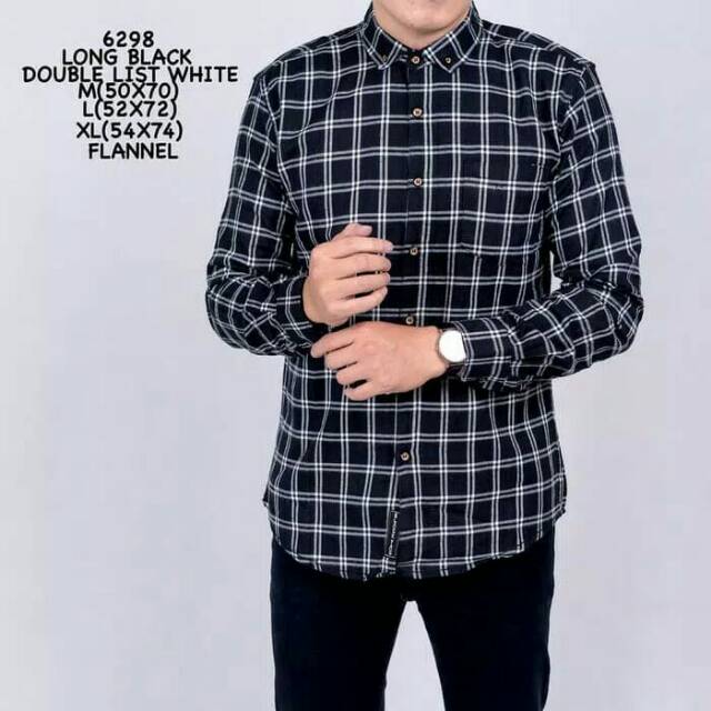 Kemeja Pria Branded Slimfit Flanel Hitam Kotak Putih Gaya Casual Formal Cowo Keren Promo Murah Shopee Indonesia