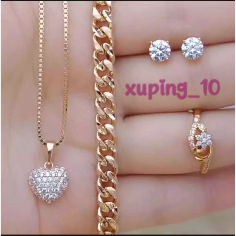 Set Perhiasan Terbaru Berlapis Emas Gelang Rantai Free Liontin Love Perhiasan Xuping 24K