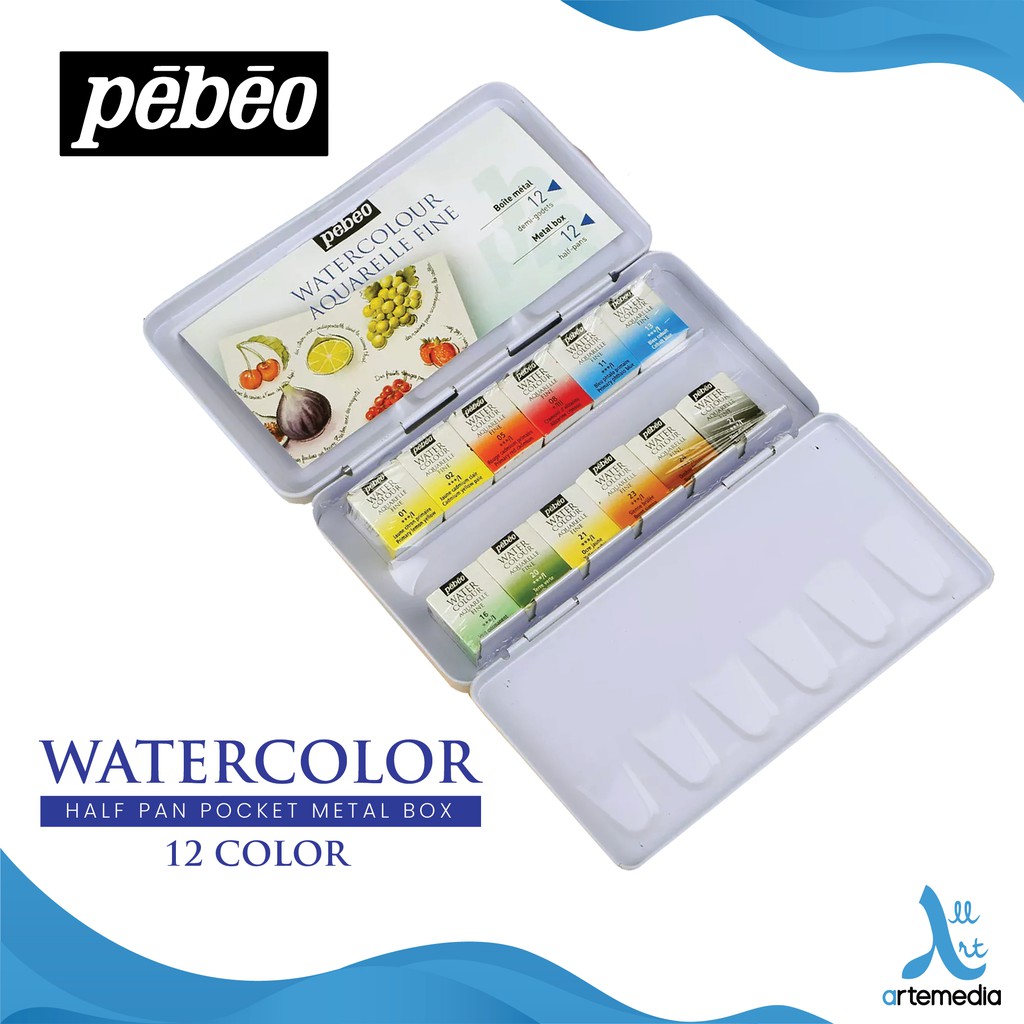 

Pebeo Fine Watercolor 12 Half Pan Pocket Metal Box