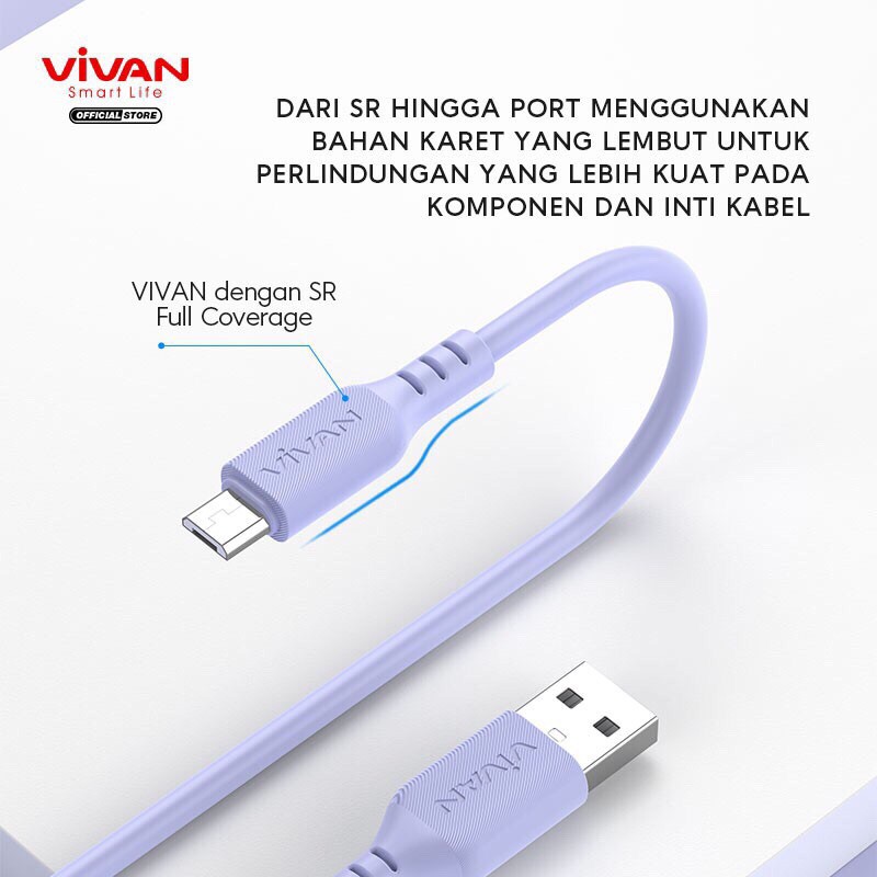 VIVAN VSM100 Kabel Data Micro USB 2.4A Silicone Full SR Coverage Quick Charge Garansi 1 Tahun
