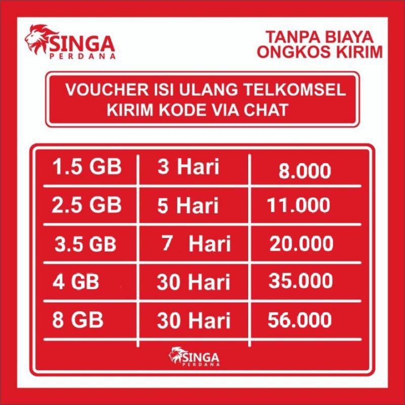 Jual VOUCHER TELKOMSEL 1.5GB | 2.5GB | 3.5GB | 5.5GB | 4GB (KIRIM KODE