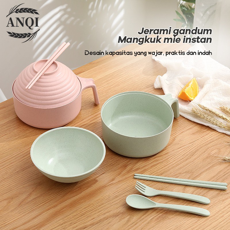 Set Mangkok 6 in 1 Wheatstraw Bowl Mangkuk Plastik Microwave Mie Instan dan Sup Serbaguna