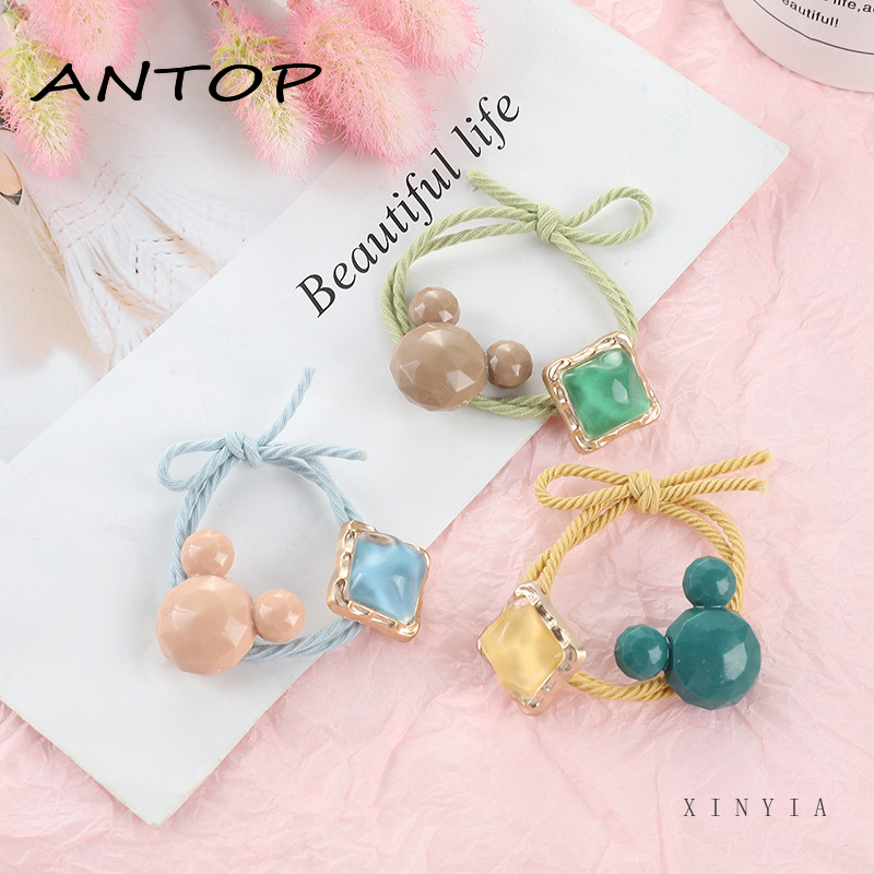 Ikat Kepala Bahan Karet Desain Mickey Mouse Aksen Kristal Berlian Imitasi Gaya Korea Untuk Wanita ANTOP