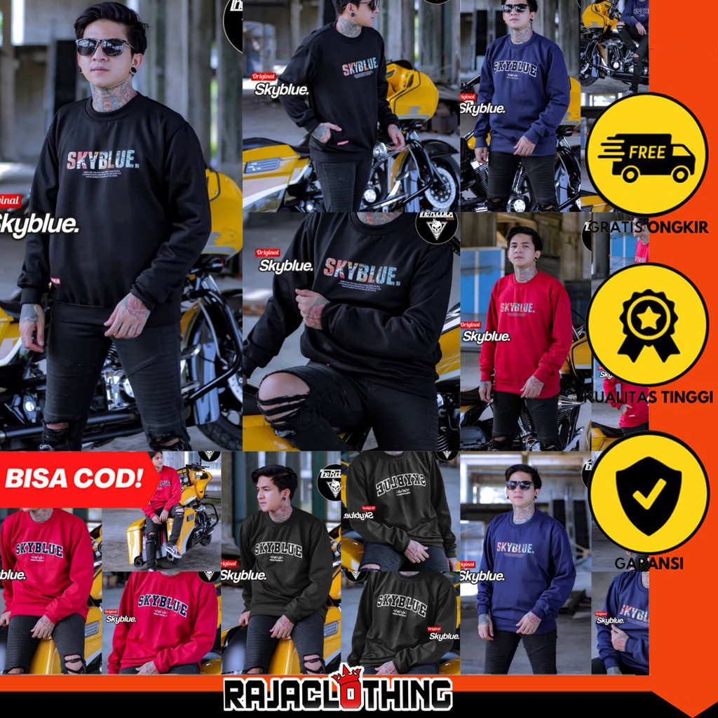 RCL - Jaket Crewneck Black Motif Pria dan Wanita Premium Quality