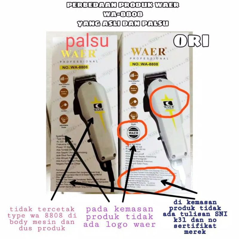 Alat Cukur Rambut Elektrik WAER  WA-8808 / Mesin Cukur Rambut Listrik /