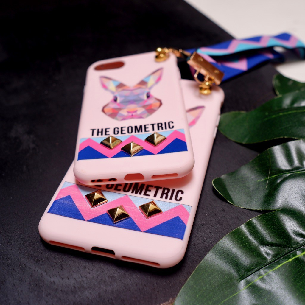 Soft Case Iphone with strap, Casing 6/6S, 6/6S Plus, 7 &amp; 7 Plus, Rubber - Geometric Rabbit