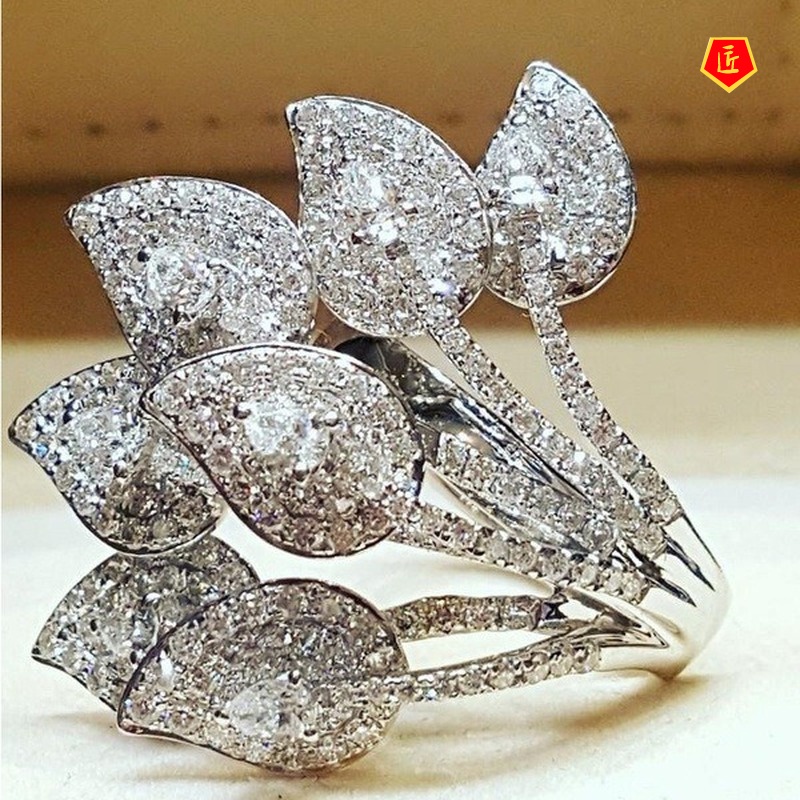 [Ready Stock]Fashion Creative Leaf Diamond Ring