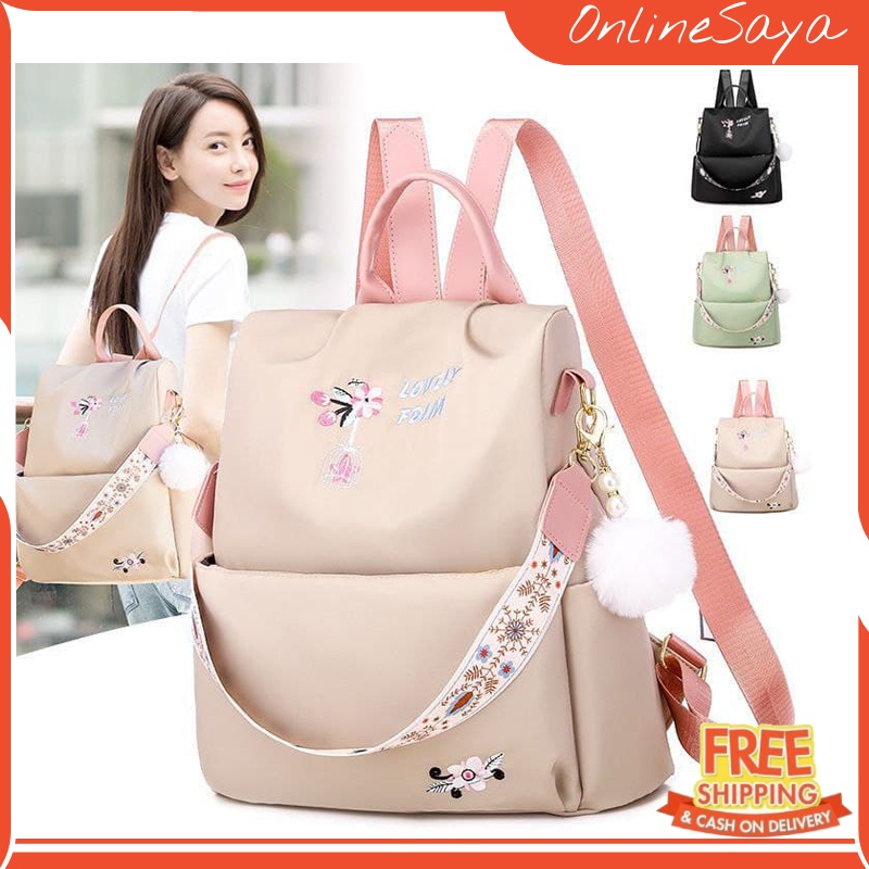 TAS RANSEL LAPTOP WANITA MODERN MOTIF BUNGA GRATIS GANTUNGAN 00001 ANTI AIR IMPORT