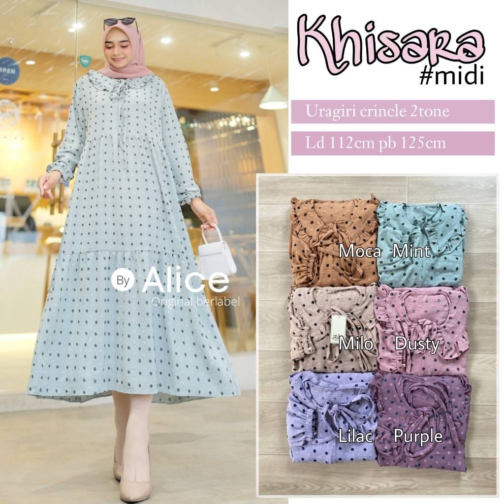 KHISARA MIDI DRESS / 17.7 / BAHAN URAGIRI CRINCLE / LD 112 CM / PB 125 CM / ALLSIZE FIT M-XXL / ALICE