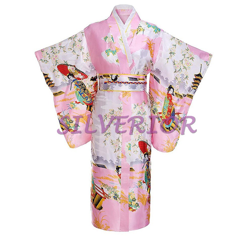 Baju Pakaian Setelan Tradisional Wanita Perempuan Jepang Kimono Yukata Obi Pink
