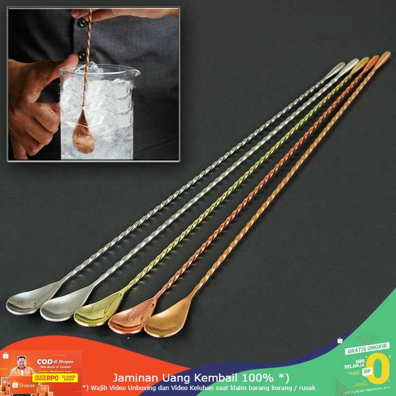 (BISA COD) RVOSTR OnnPnnQ Sendok Aduk Bartender Cocktail Mixing Spoon 30cm - BRSN0016-SS