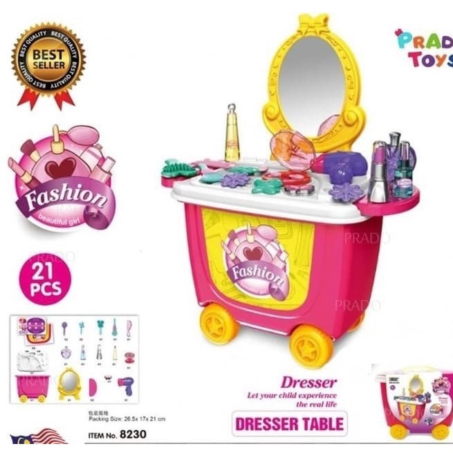 Kado Hadiah Mainan Anak Make up Dandan DRESSER TABLE TROLLEY 21 PCS- Mainan Anak permpuan Dandan kids 4 5 6 Tahun