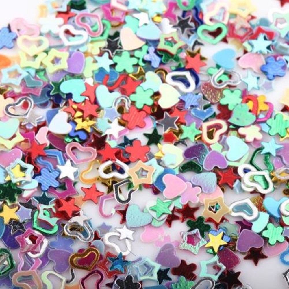 【TERSEDIA &amp; COD】5000 pcs Campuran Flash Jantung Bintang Bunga Sequin Sticker Applique Kuku DIY 3mm