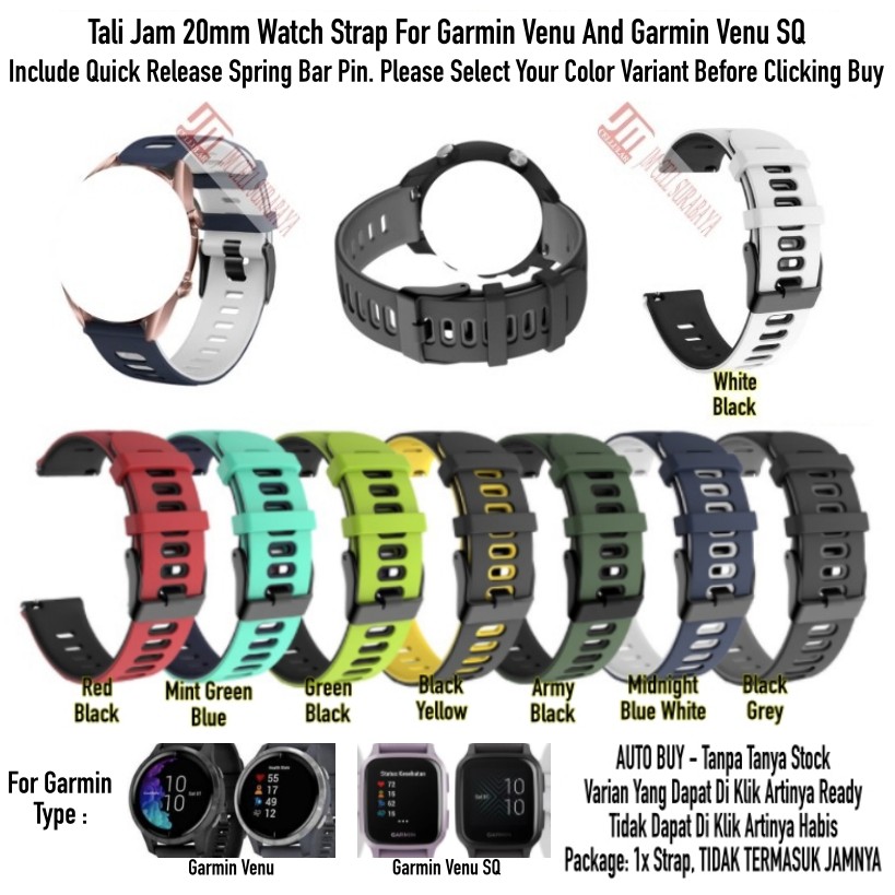 Tali Jam Tangan 20mm Watch Strap Garmin Venu / Venu SQ - Dual Tone Rubber Silikon