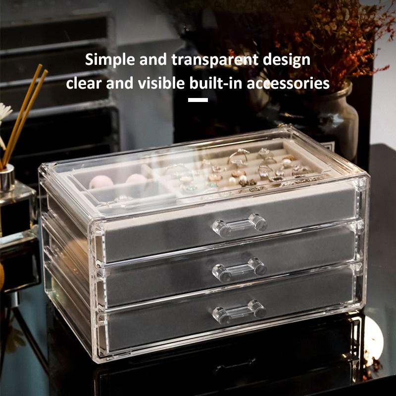 Rak Tempat Perhiasan Tingkat 3 Laci Jewelry Box Rak Akrilik Kalung / Cincin / Gelang / Anting Emas  F635