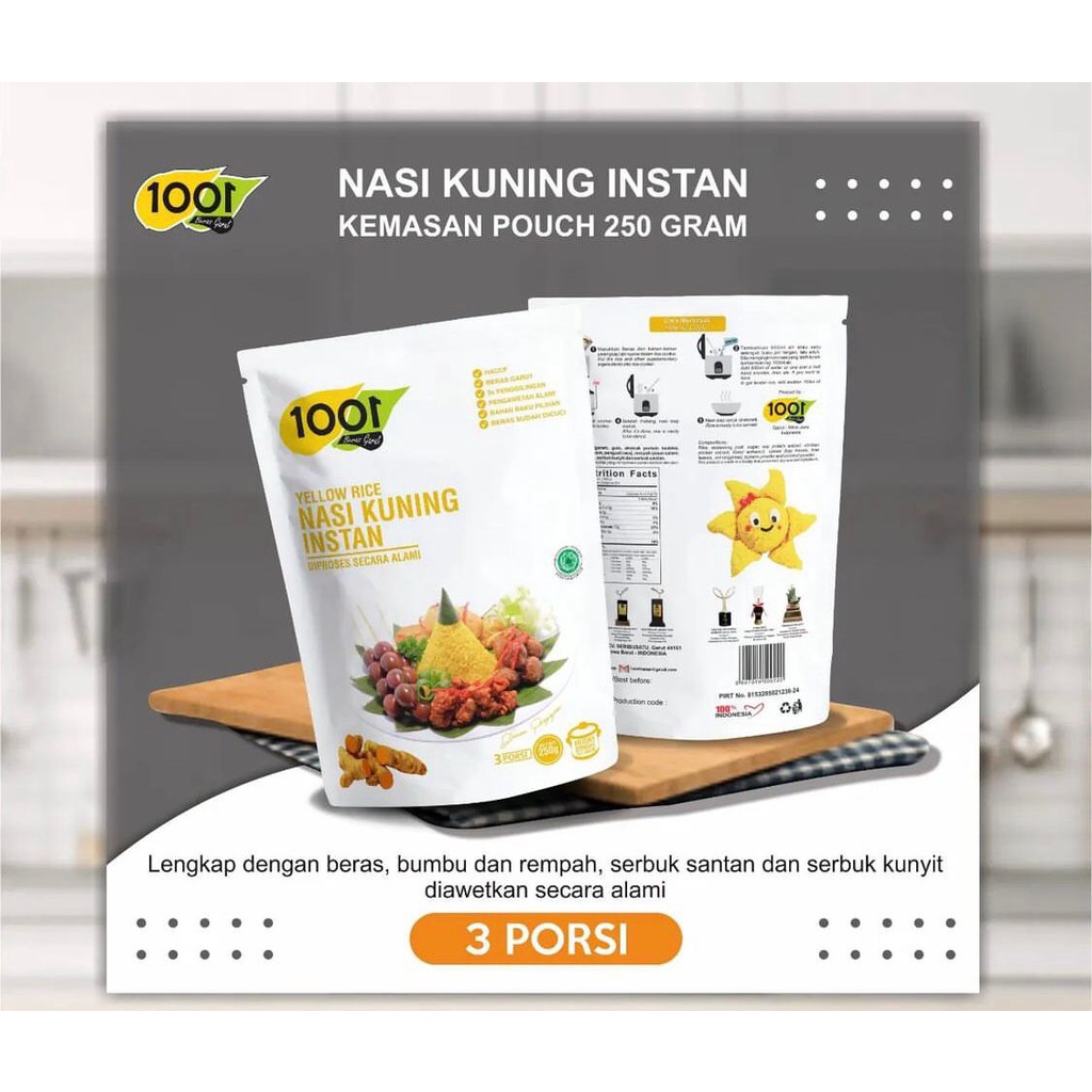 Nasi Kuning Instan 1001 Diproses Alami Praktis &amp; Higienis 250g