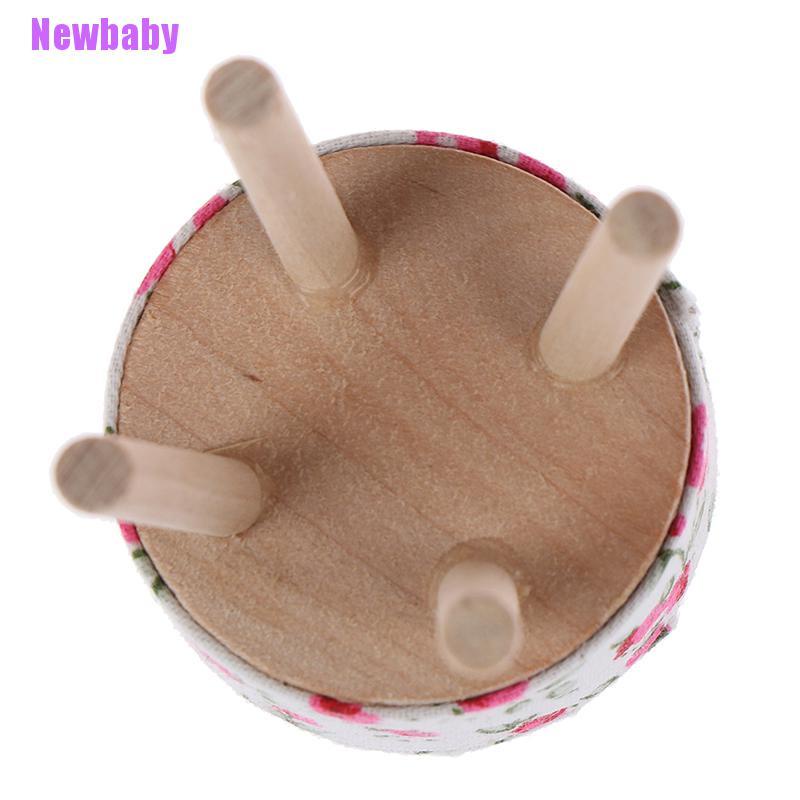 Newbaby Miniatur Bangku Bulat Motif Bunga Aksesoris Rumah Boneka 1: 12