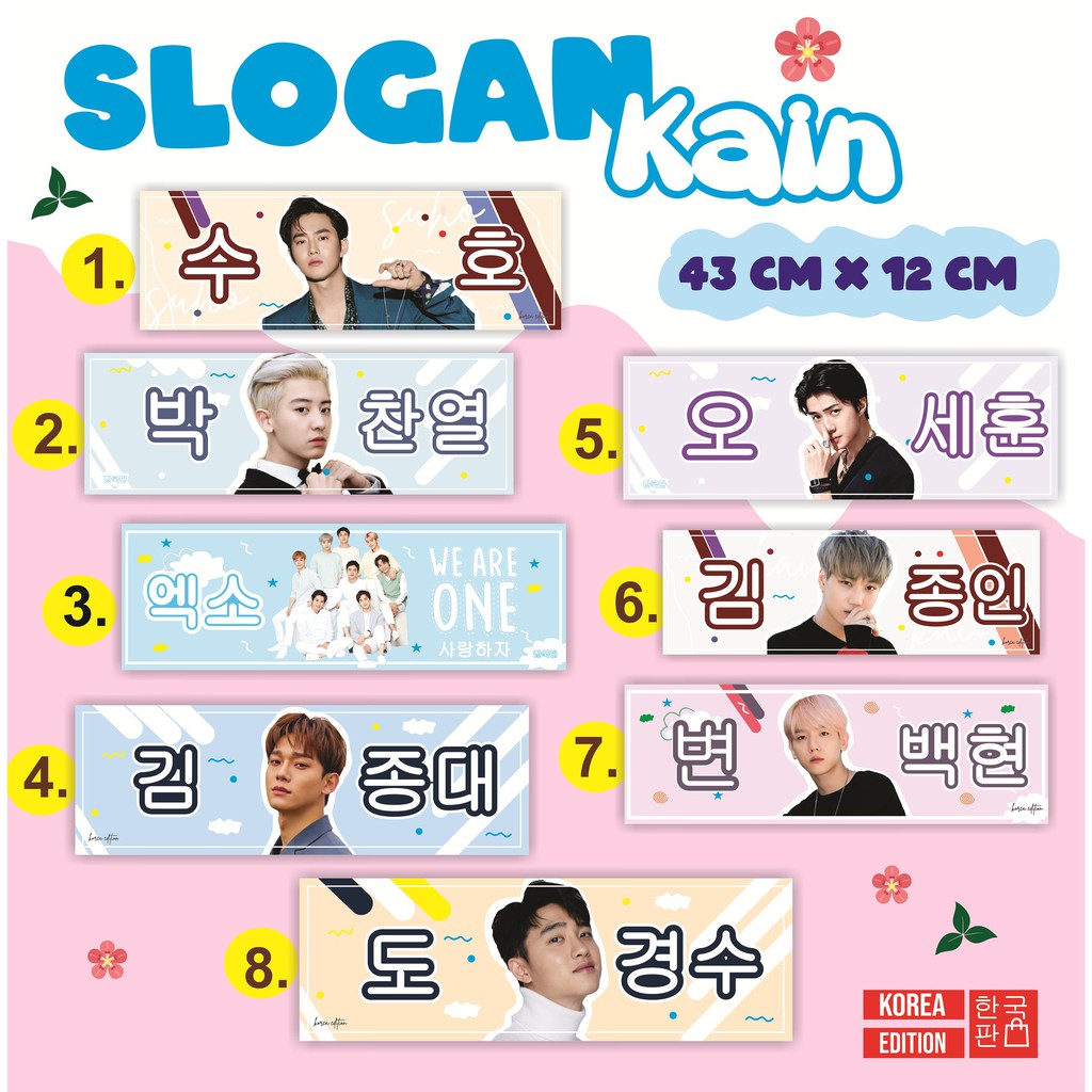 Slogan Kain Handbanner Kain Stray Kids EXO SVT Chanyeol Sehun Baekhyun DO Hyunjin Bangchan Han Mingy
